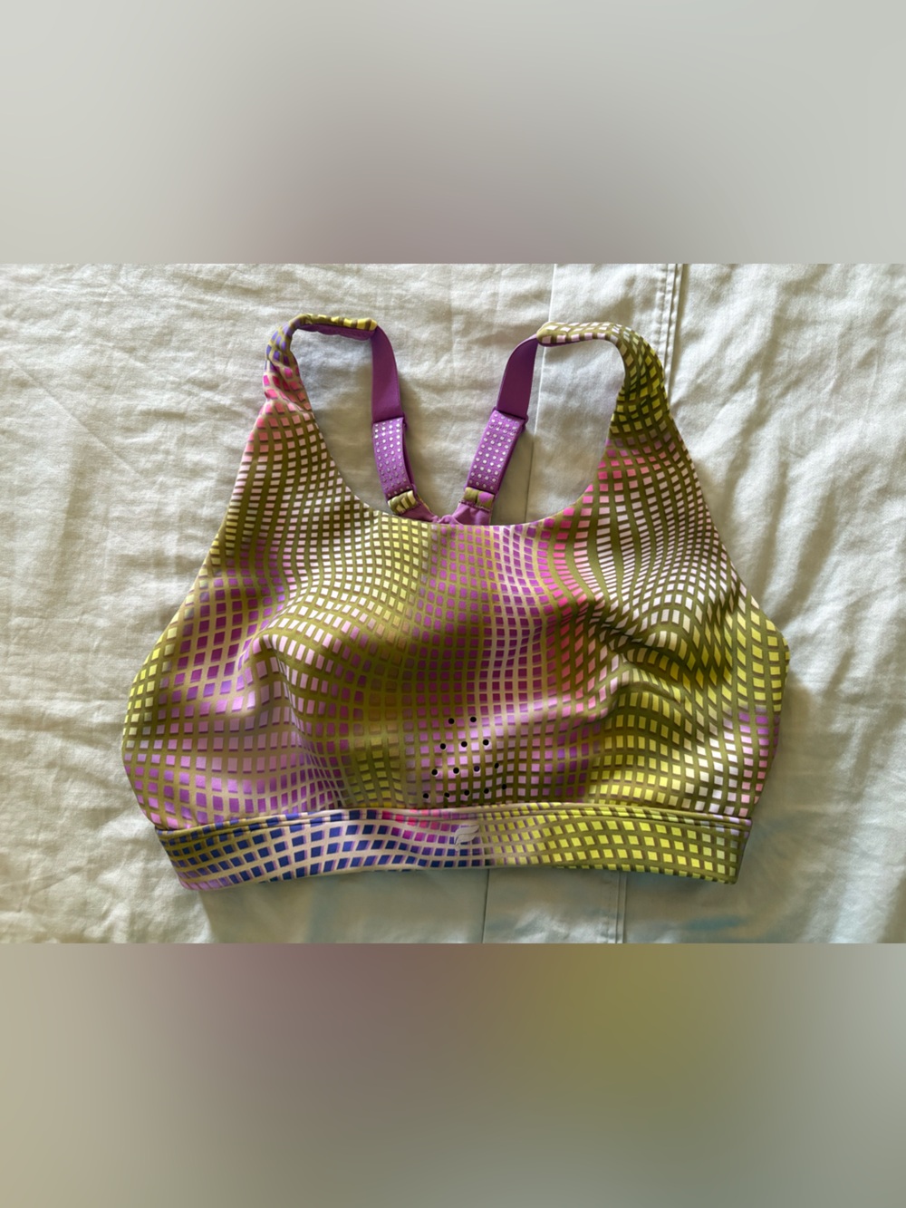 Fabletics Green and Purple Patterned Women's Sports Bra